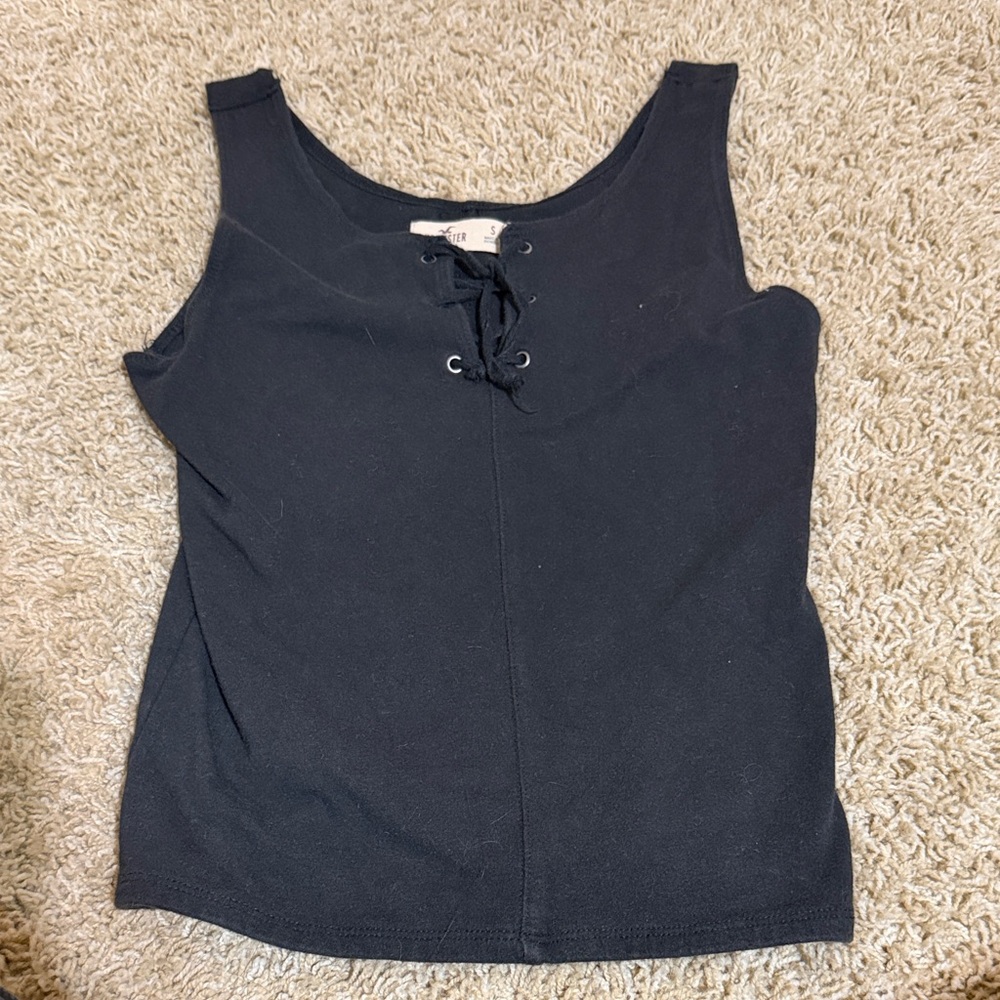Hollister Black Lace-Up Ribbed Tank Top